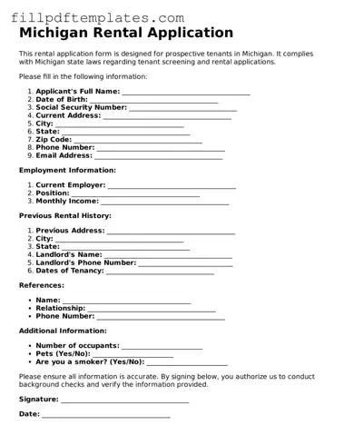Blank Michigan Rental Application Form