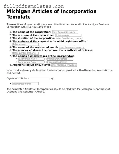 Blank Michigan Articles of Incorporation Form