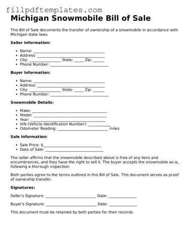 Blank Michigan Snowmobile Bill of Sale Form