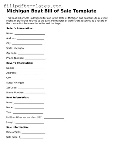 Blank Michigan Boat Bill of Sale Form