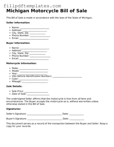 Blank Michigan Motorcycle Bill of Sale Form
