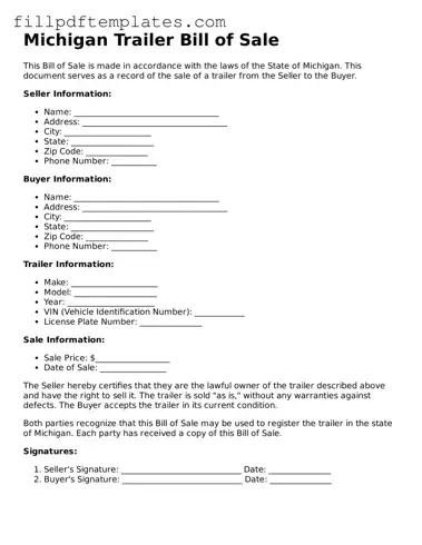 Blank Michigan Trailer Bill of Sale Form