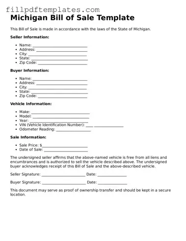 Blank Michigan Bill of Sale Form