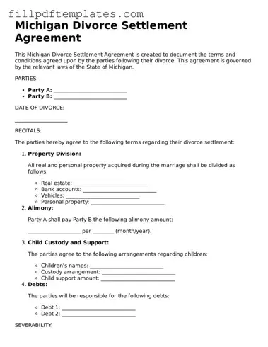 Blank Michigan Divorce Settlement Agreement Form