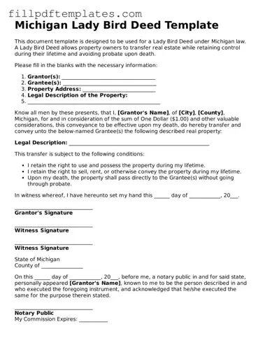 Blank Michigan Lady Bird Deed Form