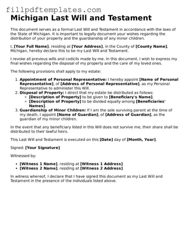 Blank Michigan Last Will and Testament Form