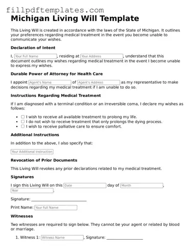 Blank Michigan Living Will Form