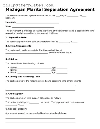 Blank Michigan Marital Separation Agreement Form