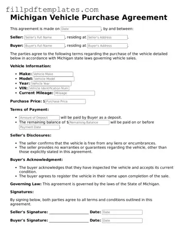 Blank Michigan Vehicle Purchase Agreement Form