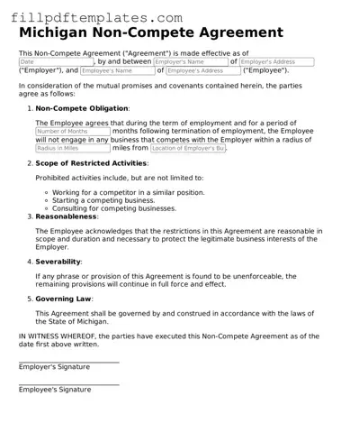 Blank Michigan Non-compete Agreement Form