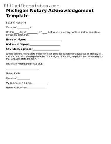 Blank Michigan Notary Acknowledgement Form