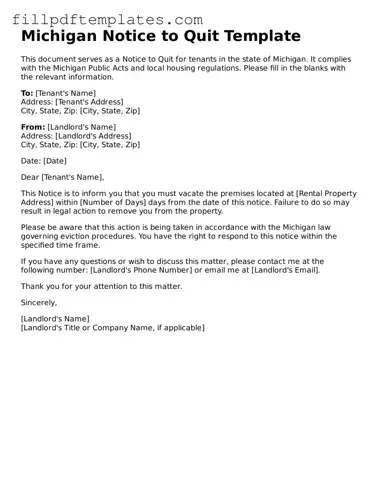 Blank Michigan Notice to Quit Form