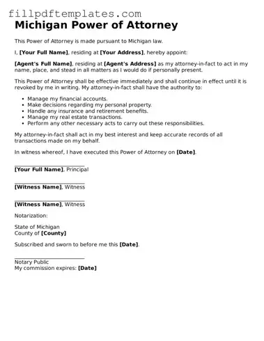 Blank Michigan Power of Attorney Form