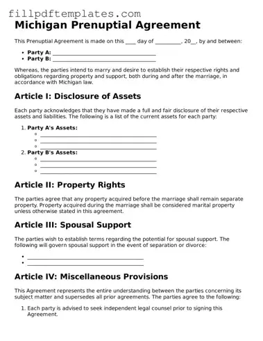 Blank Michigan Prenuptial Agreement Form
