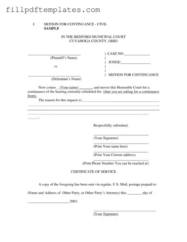 Fill a Valid Motion For Continuance Template