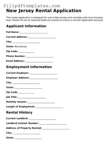 Blank New Jersey Rental Application Form