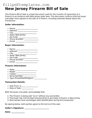 Blank New Jersey Firearm Bill of Sale Form