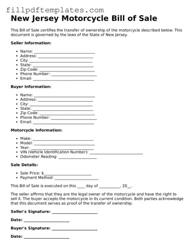 Blank New Jersey Motorcycle Bill of Sale Form