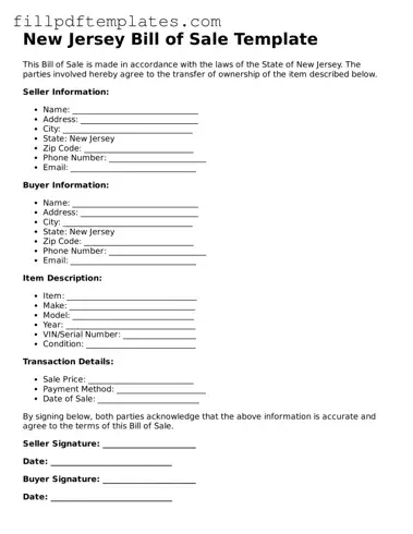 Blank New Jersey Bill of Sale Form
