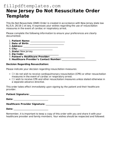 Blank New Jersey Do Not Resuscitate Order Form