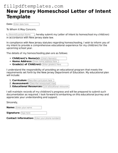 Blank New Jersey Homeschool Letter of Intent Form