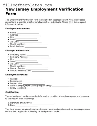 Blank New Jersey Employment Verification Form