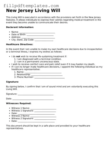 Blank New Jersey Living Will Form