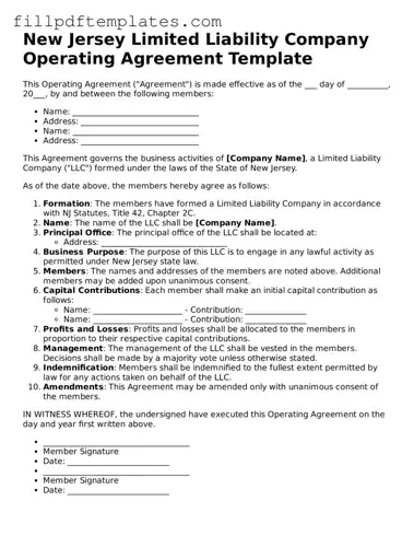 Blank New Jersey Operating Agreement Form