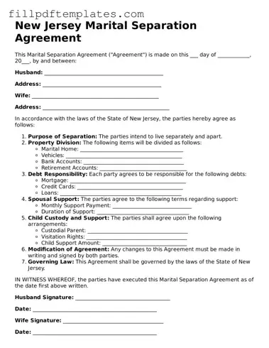 Blank New Jersey Marital Separation Agreement Form