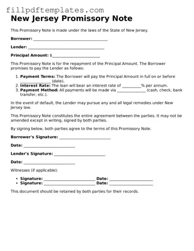 Blank New Jersey Promissory Note Form