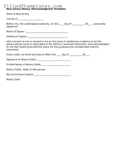 Blank New Jersey Notary Acknowledgement Form