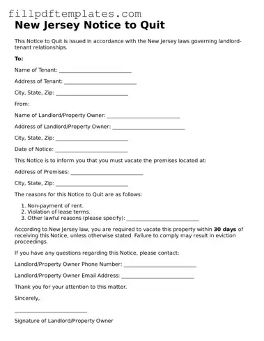 Blank New Jersey Notice to Quit Form