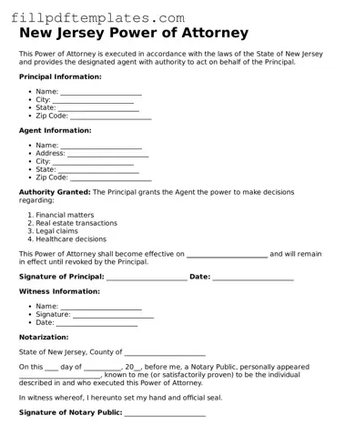 Blank New Jersey Power of Attorney Form