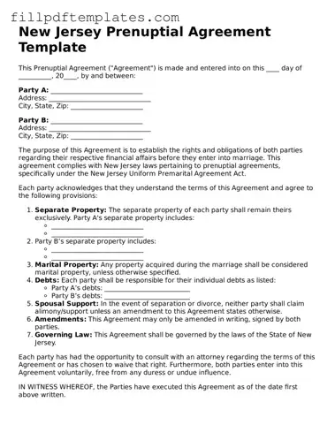 Blank New Jersey Prenuptial Agreement Form