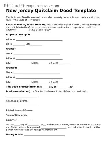 Blank New Jersey Quitclaim Deed Form