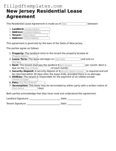 Blank New Jersey Residential Lease Agreement Form