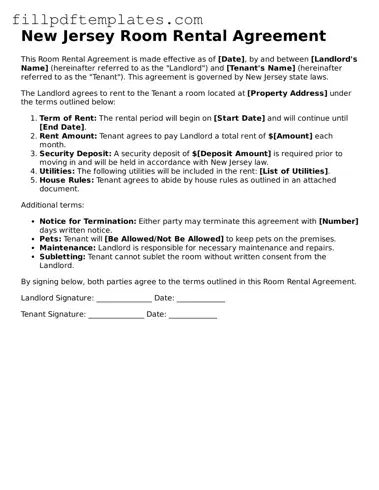 Blank New Jersey Room Rental Agreement Form