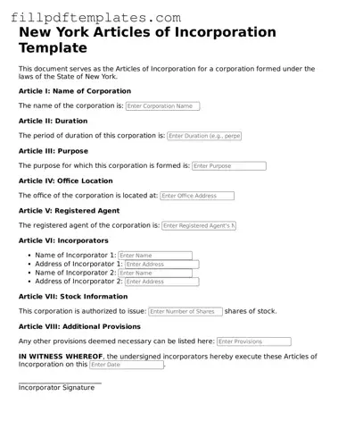 Blank New York Articles of Incorporation Form