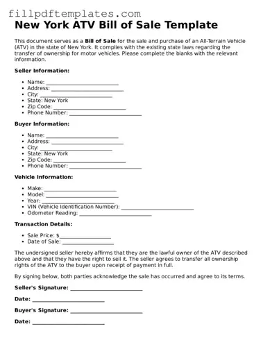 Blank New York ATV Bill of Sale Form