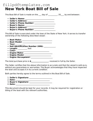 Blank New York Boat Bill of Sale Form