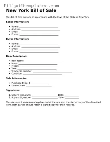 Blank New York Bill of Sale Form