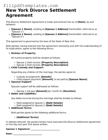 Blank New York Divorce Settlement Agreement Form