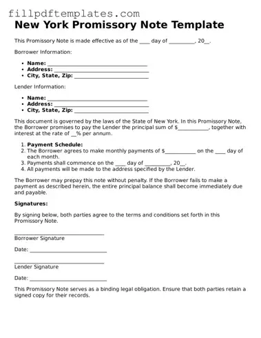 Blank New York Promissory Note Form