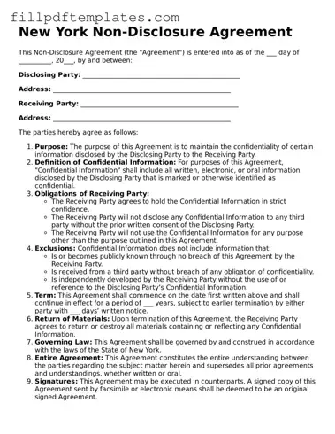 Blank New York Non-disclosure Agreement Form