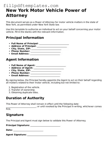 Blank New York Motor Vehicle Power of Attorney Form