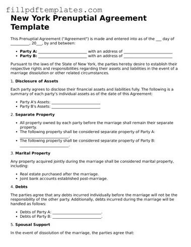 Blank New York Prenuptial Agreement Form