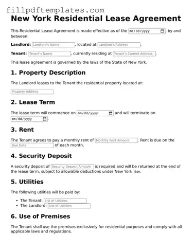 Blank New York Residential Lease Agreement Form