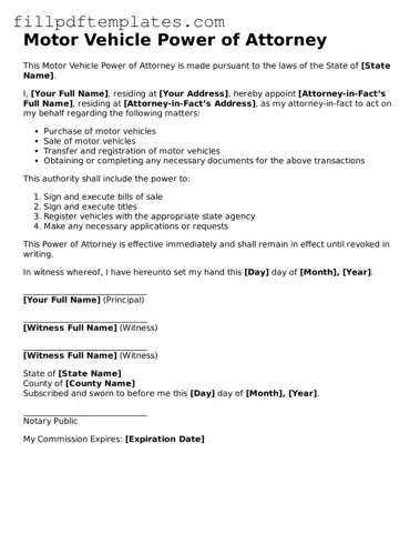 Valid Motor Vehicle Power of Attorney Form
