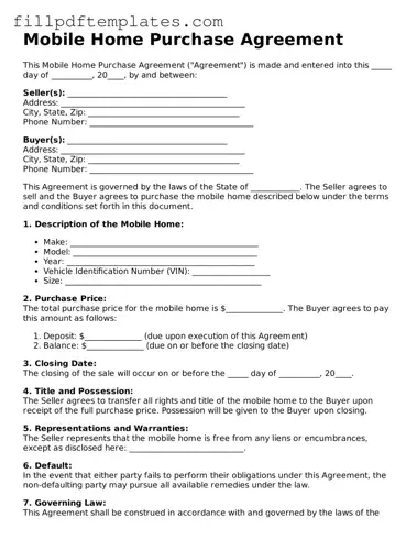 Valid Mobile Home Purchase Agreement Form