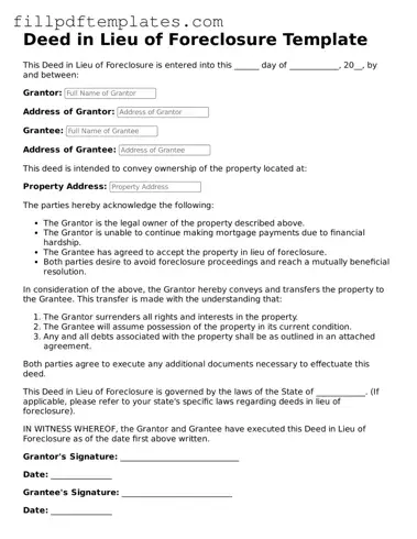 Valid Deed in Lieu of Foreclosure Form